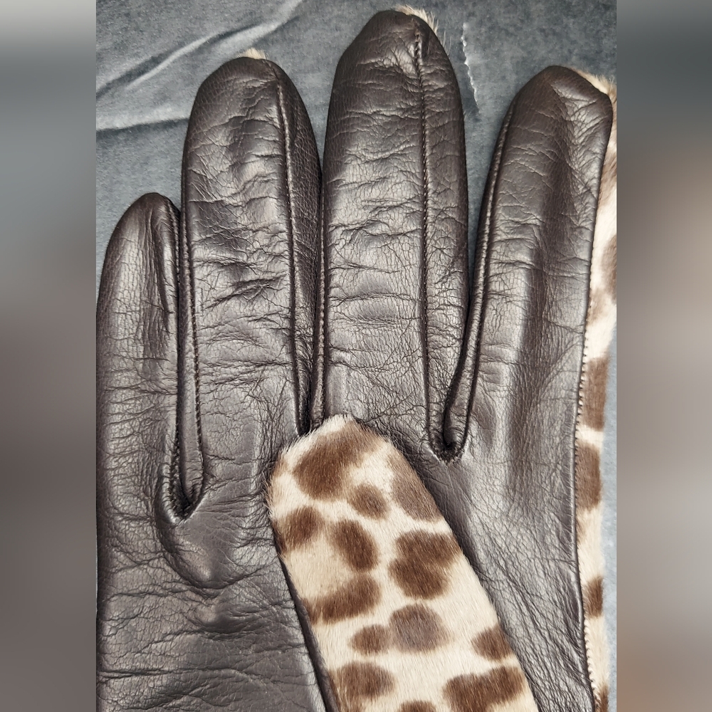 Coach OCELT Leather and Cow Hair Leopard Print Women's Gloves Size 7 - Picture 9 of 12